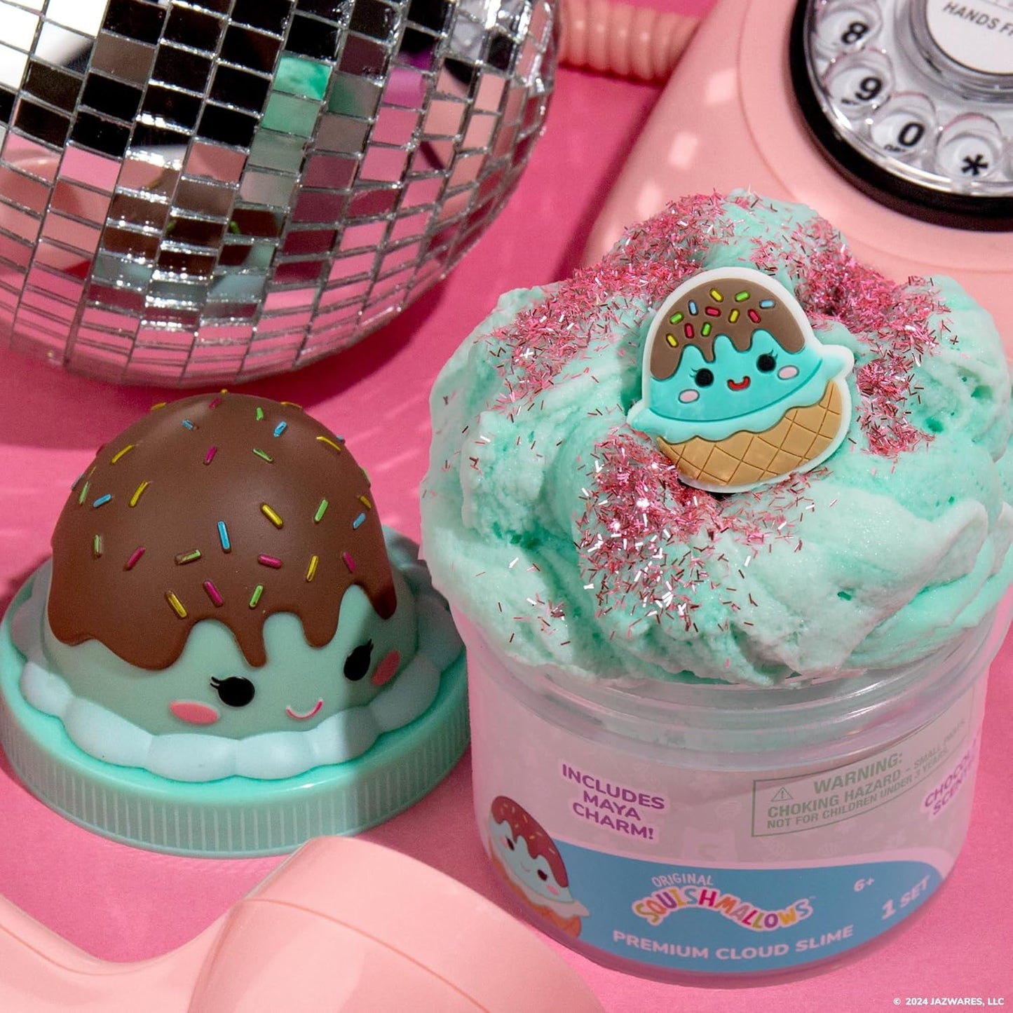 Squishmallows Maya The Ice Cream Cloud Slime - Chocolate-Scented 8 oz. Storage Container with Figurine Topper & Rubber Charm
