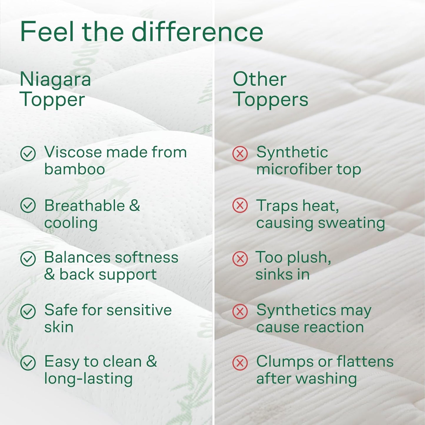 Niagara Sleep Solution Queen RV Size Mattress Topper - Ultra Soft Bamboo Viscose Pillow Top for Back Pain Relief | Naturally Cooling, Sage