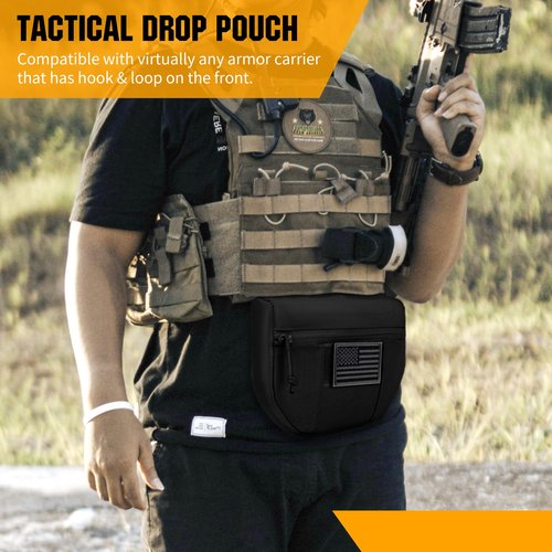 bvya Tactical Drop Pouch for Chest Rig, Sub Abdominal Tactical Carrying Kit Bag Utility Tool Dangler Organizer Dump Pouch for JPC CPC AVS Vest Hook and Loop Add-on Pouch, US Patch Included