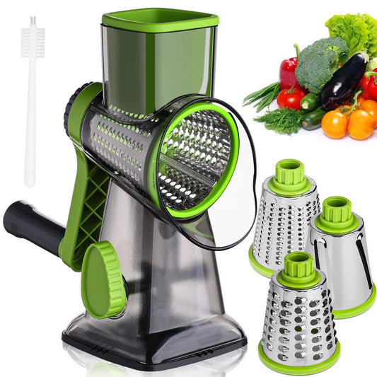 HANSGO Rotary Cheese Grater, 3 Stainless Steel Blades, Labor-Saving Handle, Strong Suction Base, for Cheese, Vegetables, Nuts, Chocolate & Fruits, Ideal for Family Meals, Salads, Pasta & Easy Cleanup