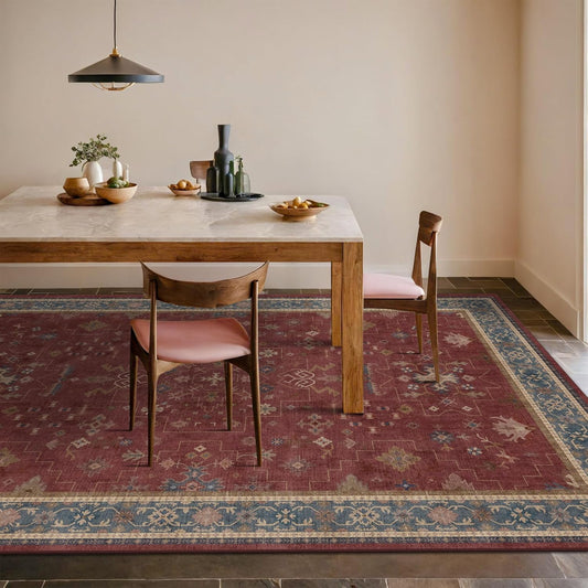 Regine Switzerland 6x8 Vintage Burgundy Dining Room Rug - Machine Washable Boho Carpet for Aesthetic Décor