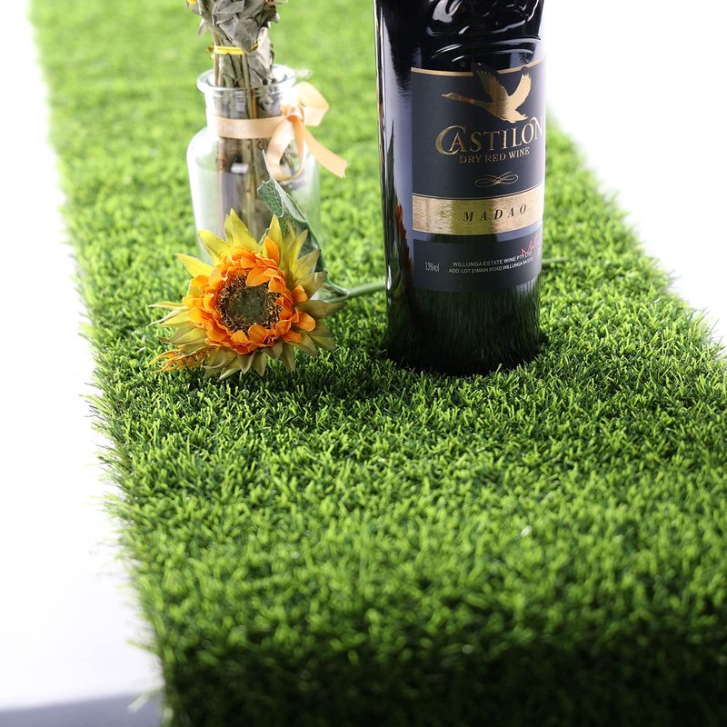 Kesfey Grass Table Runner 12 x 108 Inch Artificial Grass Carpet Rug Green Synthetic Table Runners Thickly Fake Grass Table Runner for Family Christmas Tabletop Decor Golf Party Decorations Baby Shower