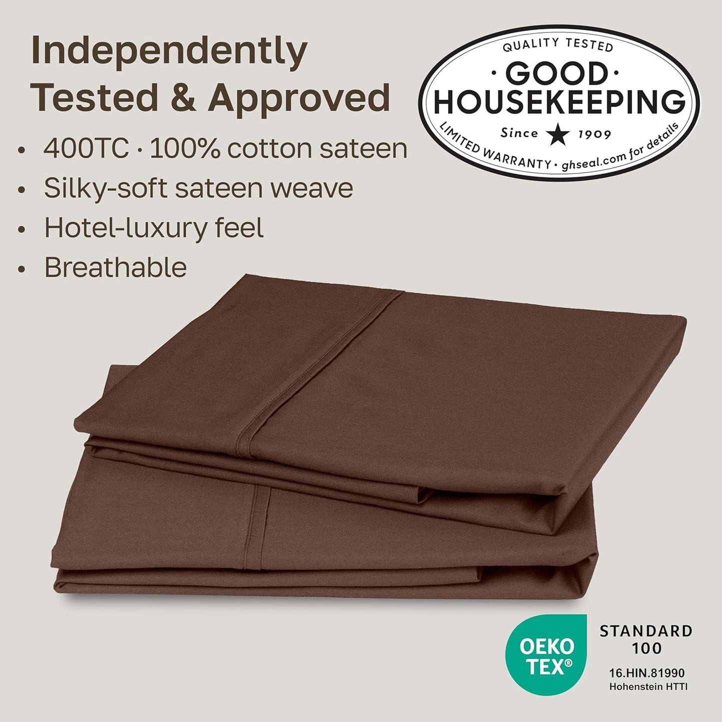 California Design Den Cotton King Pillowcase Set - 400 Thread Count, Soft & Breathable Espresso Brown | Set of 2