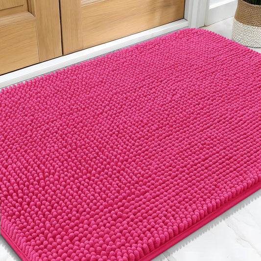 OLANLY Dog Door Mat - Absorbent Non-Slip Washable Doormat for Muddy Paws | 34x21 Hot Pink