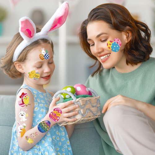 Easter Tattoos for Kids - 80 PCS Easter Basket Stuffers - Egg Fillers Stickers for Boys Girls,Easter Gifts Toys for Teens | Easter Games Crafts Party Favors for Adults,Easter Dresses Outfit Shirts