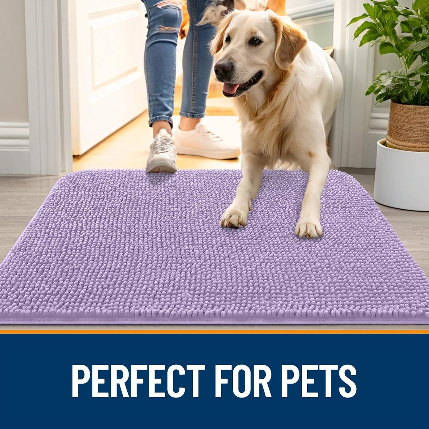 OLANLY Dog Door Mat - Absorbent Non-Slip Washable Doormat for Muddy Paws | 47x20 Inches, Lavender