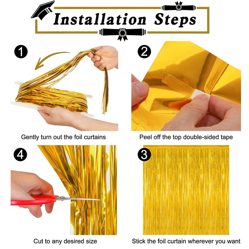 4 Pack 2026 Graduation Party Decorations, 3.28 x 7.05 Feet Gold Grad Curtains, Metallic Gold Backdrop Curtain Class of 2026 Backdrop Party Streamer, Congrad Backdrop Grad Decor 2026