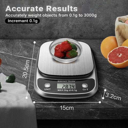 GRAM PRES Food Kitchen Scale Digital Weight Grams and Oz，Professional Small Digital Kitchen Food Scales 3kg/0.1g for Weight Loss
