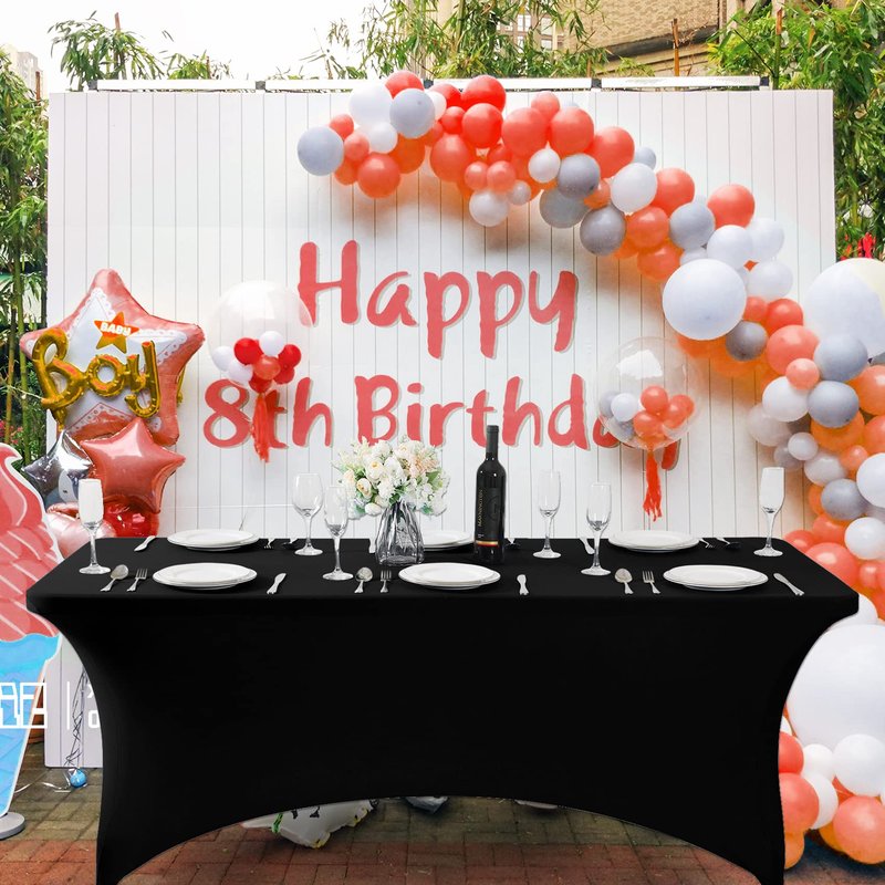 SuperO 2Pack Waterproof Spandex Table Cover for 6FT Table Universal Fitted Stretch Tablecloth for Party, Banquet, Wedding and Events-Black