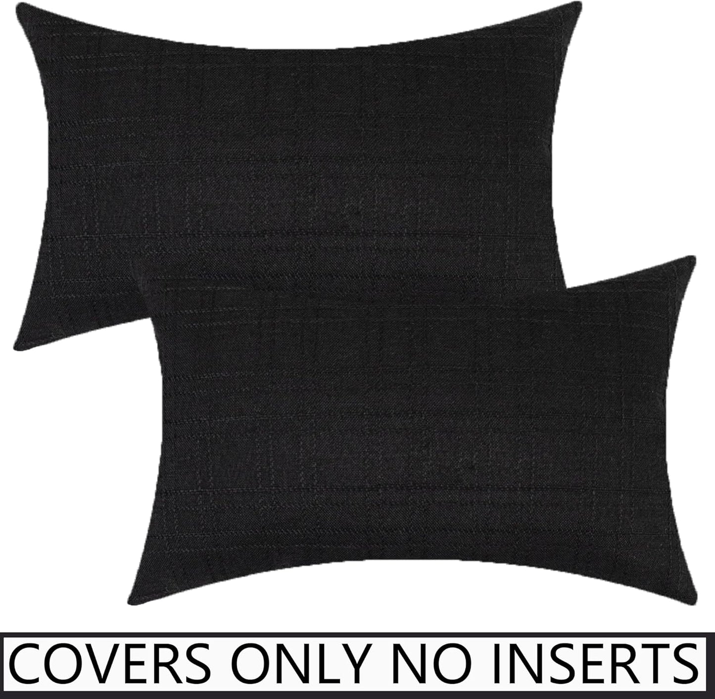 UGASA Outdoor Throw Pillow Covers - Waterproof Plaid Texture | 12x20 Inch Black Farmhouse Decor (Pack of 2)