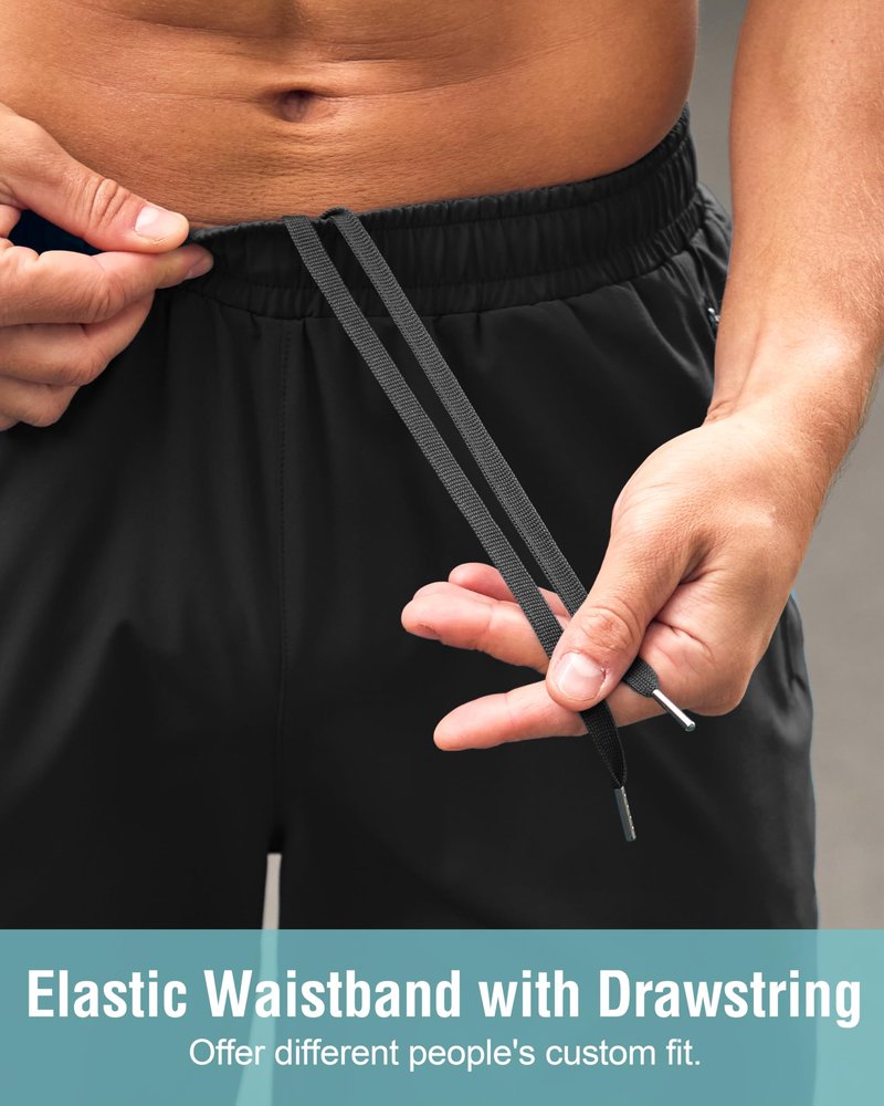 Men's Athletic Running Shorts with Zipper Pockets Quick Dry 7"/ 5"/ 9" Workout Gym Shorts for Basketball Hiking(Black,9XS)
