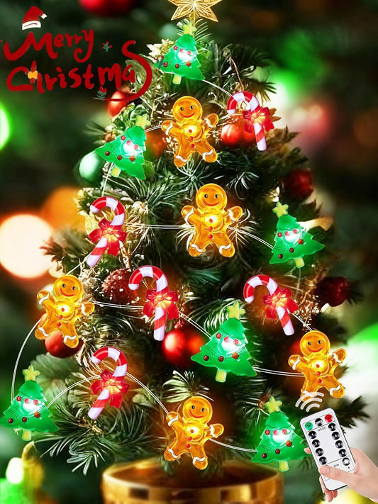 Skiennix Christmas String Lights - 10ft 30LED Fairy Lights with Remote & Timer | Gingerbread Man & Candy Cane Design
