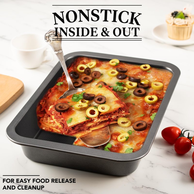 Tiawudi Cake Pan, Nonstick Baking Pan for Cake, Bread, Brownie or Lasagna, Heavy Duty Baking Dish with Diamond Texture Pattern and Wide Grips, Set of 2