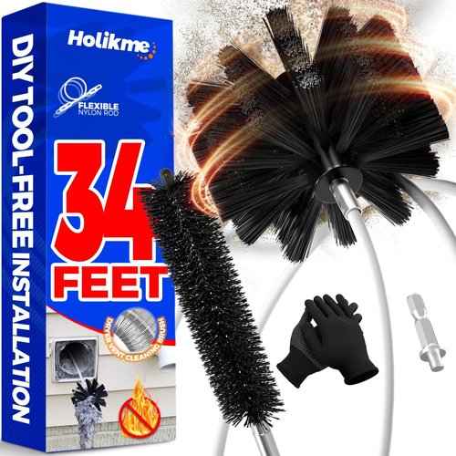 Holikme Dryer Vent Cleaner Kit - 34 Feet Flexible Lint Brush with Drill Attachment for Easy Cleaning