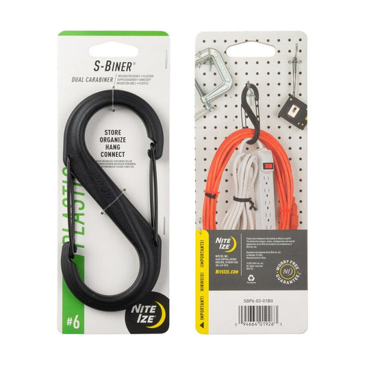 Nite Ize S-Biner Plastic Dual Carabiner - Durable Dual Carabiner with Wire Gate Closure for Organizing Keys & Keychain Attachments - Size 6, Black (4 Pack)