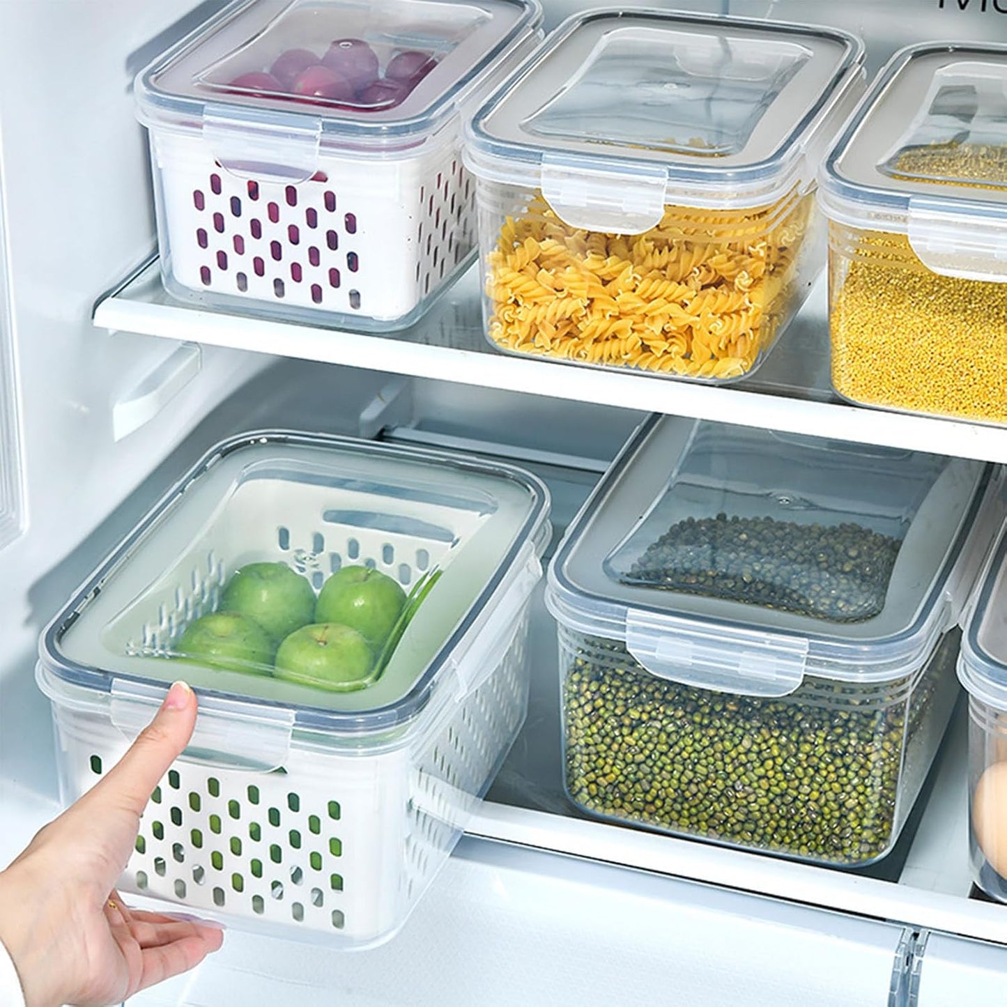 Skiennix Food Storage Containers - 4-in-1 Multipurpose with Removable Colander | Transparent Plastic (Gray, M+L)