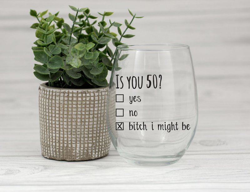 Gelid 50th Birthday Gifts for Women and Men Wine Glass - Funny Is You 50 Gift Idea for Mom Dad Husband Wife – 50 Year Old Party Supplies Decorations for Him, Her - 15oz