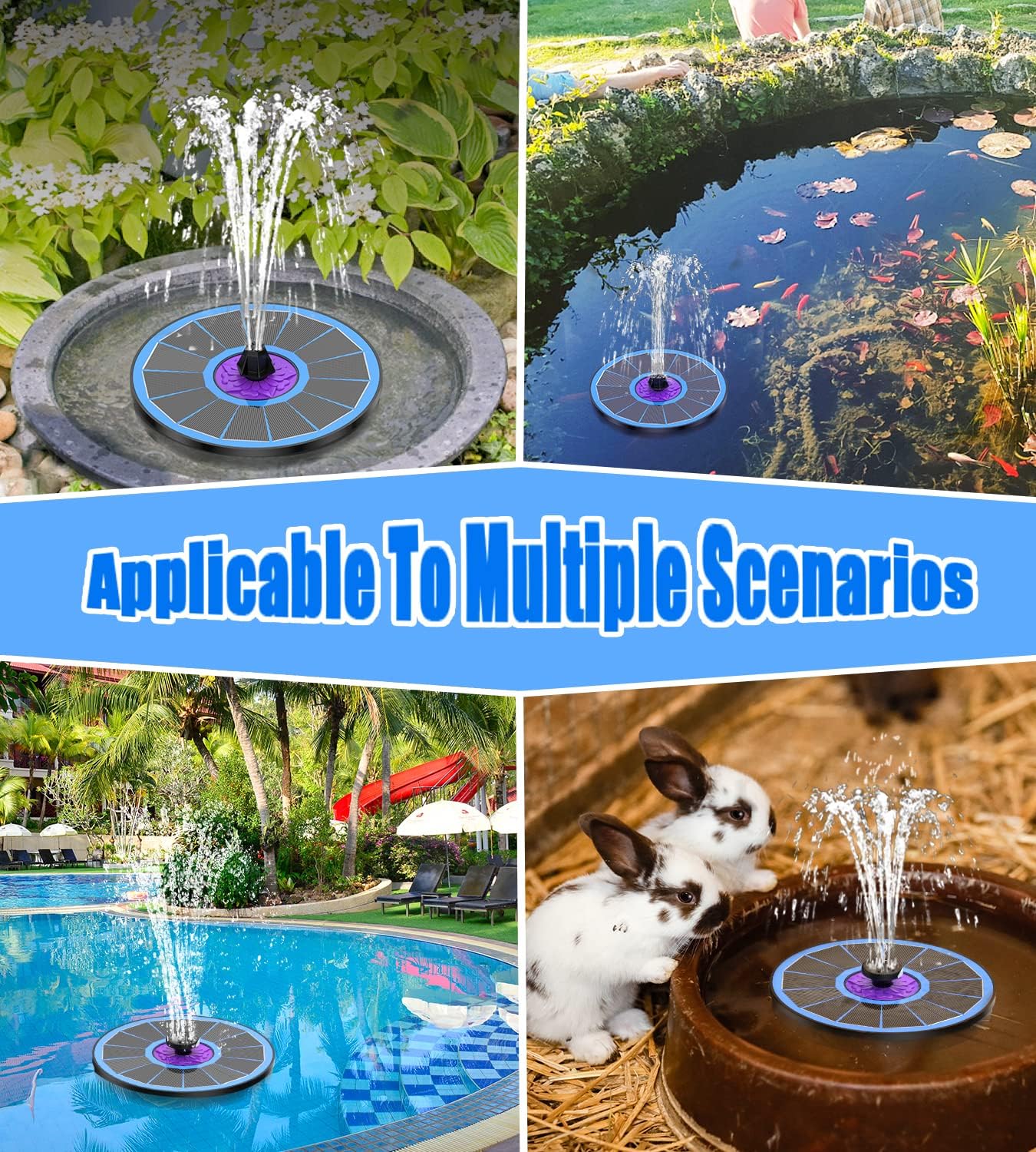 SZMP Solar Fountain - 3.5W Bird Bath Water Feature with Upgraded Glass Panel & 7 Nozzles | Blue