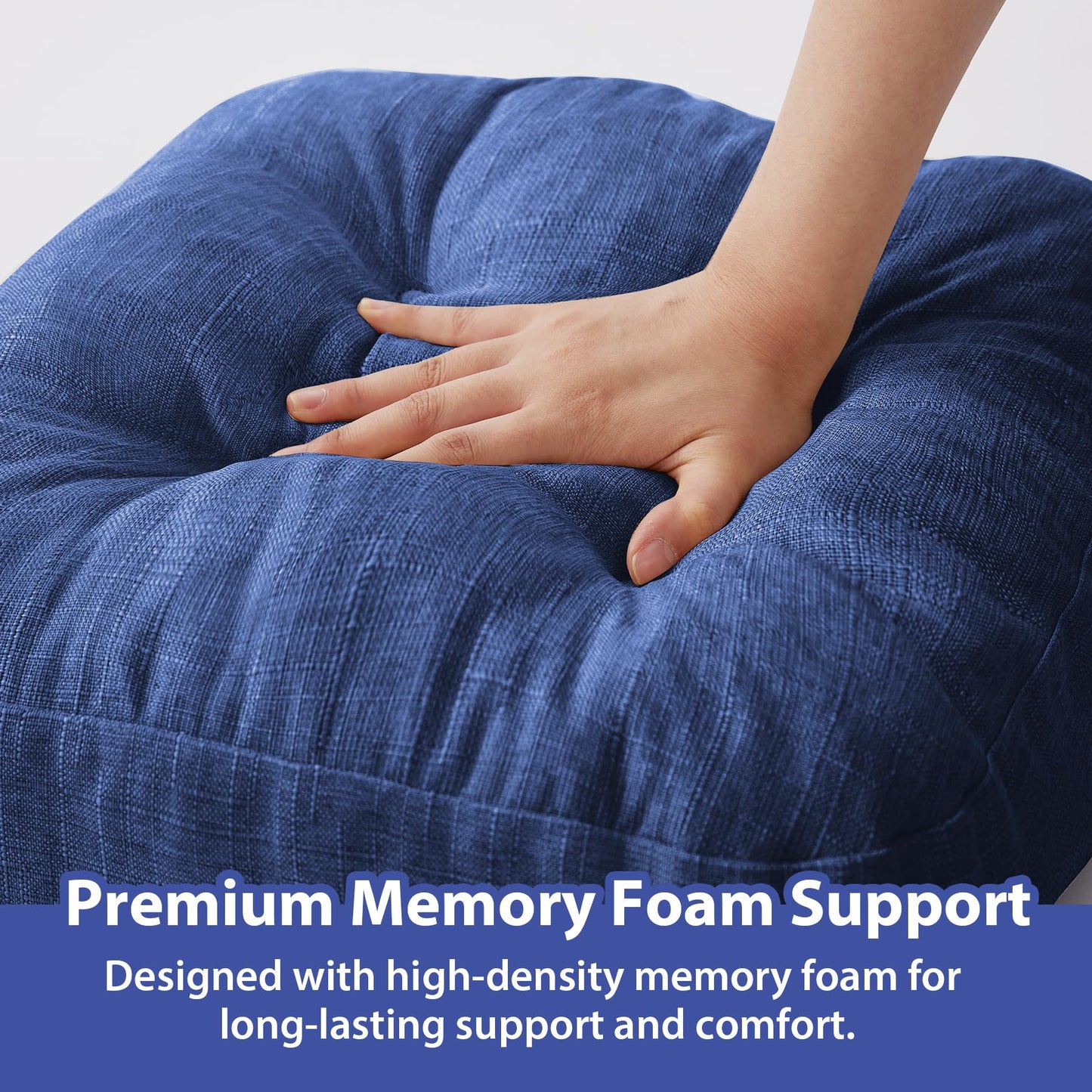IASEAHK Chair Cushions for Dining Chairs, Dining Chair Cushions, Tufted Indoor Chair Pads with Ties & Non Slip Backing, Seat Cushions for Kitchen Chairs 16.5” x 16.5” x 3.5”, Set of 6, Navy Blue