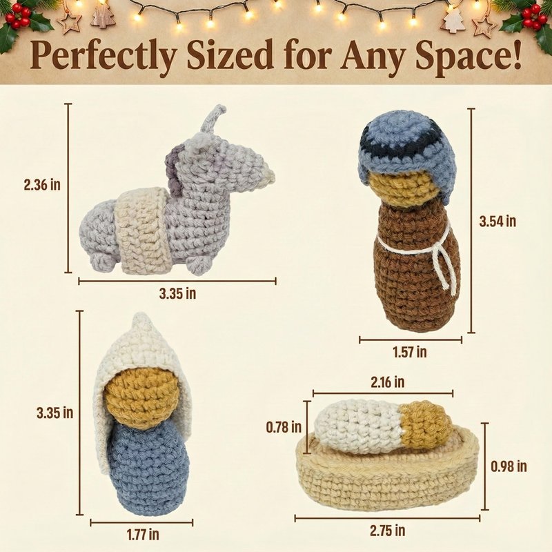 OASSIE Christmas Decorations Nativity Set Indoor, Christian Gifts for Women Men - Handmade Nativity Scene Crochet with Mary, Joseph, Donkey - Farmhouse Home Decor, Birthday Catholic Religious Gifts