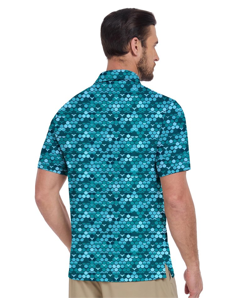 ZITY Mens Golf Shirt Short Sleeve Moisture Wicking Performance Daily Casual Print Patterns Collared Golf Polo Shirts for Men Cyan Large