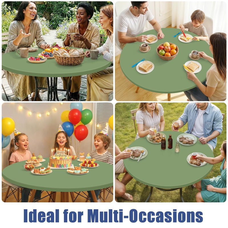 Moosfor Round Spandex Tablecloth, Elastic Fitted Waterproof Tablecloths for 31"-35" Tables, Stretch Washable Picnic Table Cover for Camping, Dining, Indoor and Outdoor, Sage Green
