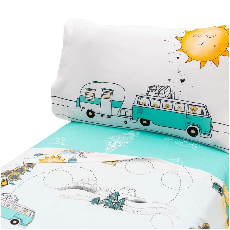 JumpOff Jo - 3-Piece Kids Twin Bed Sheet Set - Super Soft Durable Hypoallergenic, Breathable, Microfiber Polyester - Themed Bedding for Toddler Beds & Twin Beds - Travel Road Trip