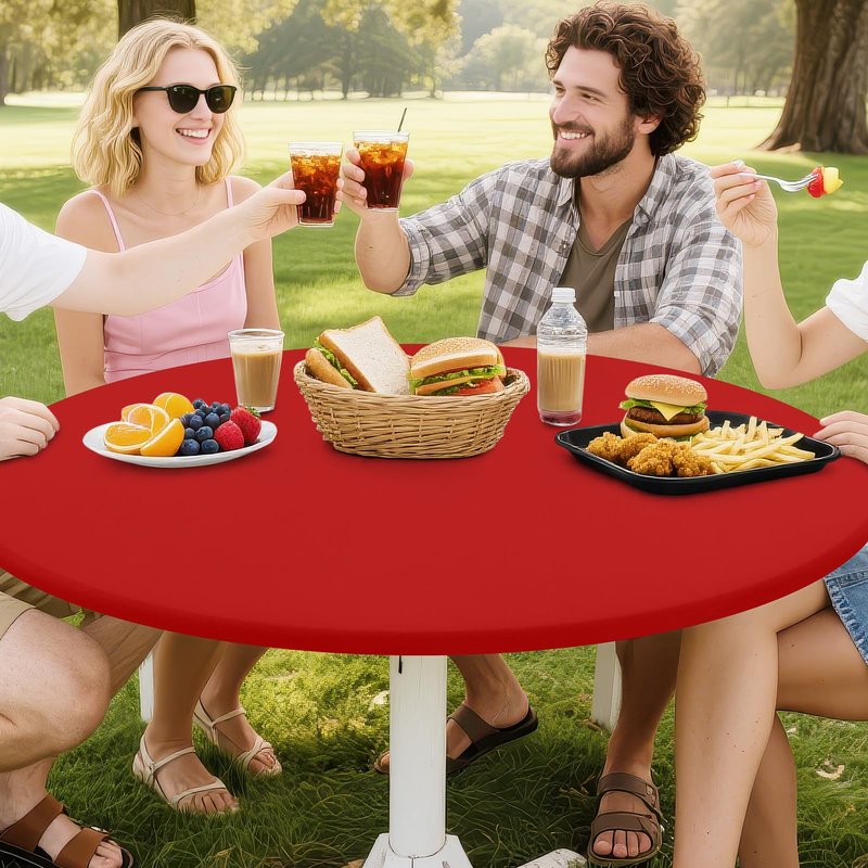 Smiry Round Spandex Tablecloth, Elastic Fitted Washable Tablecloths for 36"-44" Tables, Waterpoof Stretch Picnic Table Cover for Dining, Indoor and Outdoor, Red