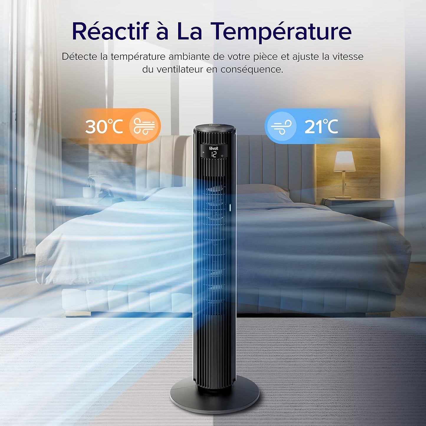 Levoit Tower Fan - Ultra Quiet 25 dB | 12 Speeds, Remote Control & 12-Hour Timer, 106 cm