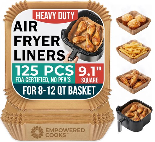 Cathy Yoder's Square Air Fryer Liners, 125 PCS 9 inch Large Air Fryer Liners, 8-12 QT Easy Cleanup Square AirFryer Liners Disposable, AirFryer Liner Parchment Paper for Cooking & Baking