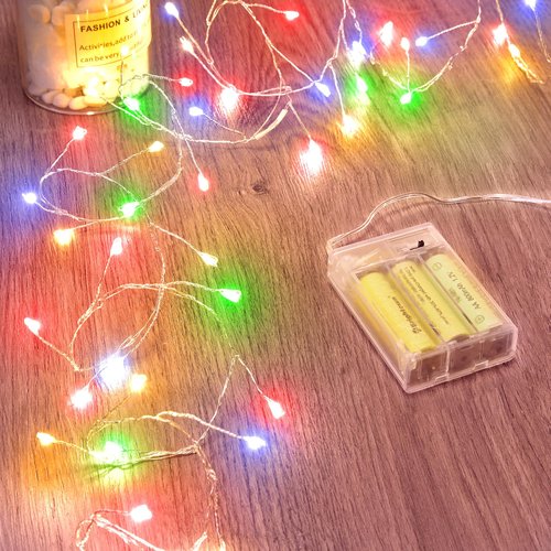Fairy Lights Battery Operated, Twinkle String Lights Waterproof Silver Wire 5 Feet 60 Led Firecracker Starry Lights for DIY Wreath Home Wedding Party Bedroom Mason Jar Holiday Christmas, Multicolor