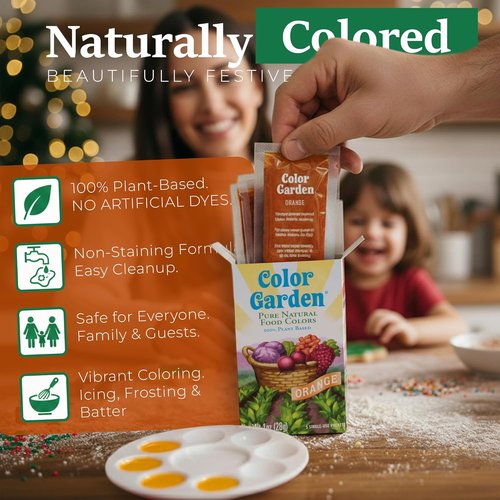 Color Garden Pure Natural Food Coloring - Orange | Plant-Based, Vegan, Non-Toxic Liquid Dye, 5 ct 1 oz