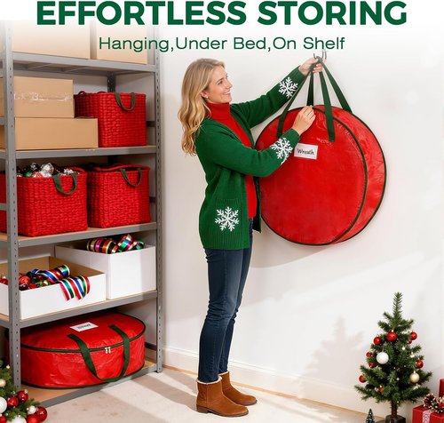 DeckTheHalls Christmas Wreath Storage Container - 2-Pack Waterproof with Secure Zipper & Carry Handles | 30 Inch Year-Round Protection for Holiday Decor
