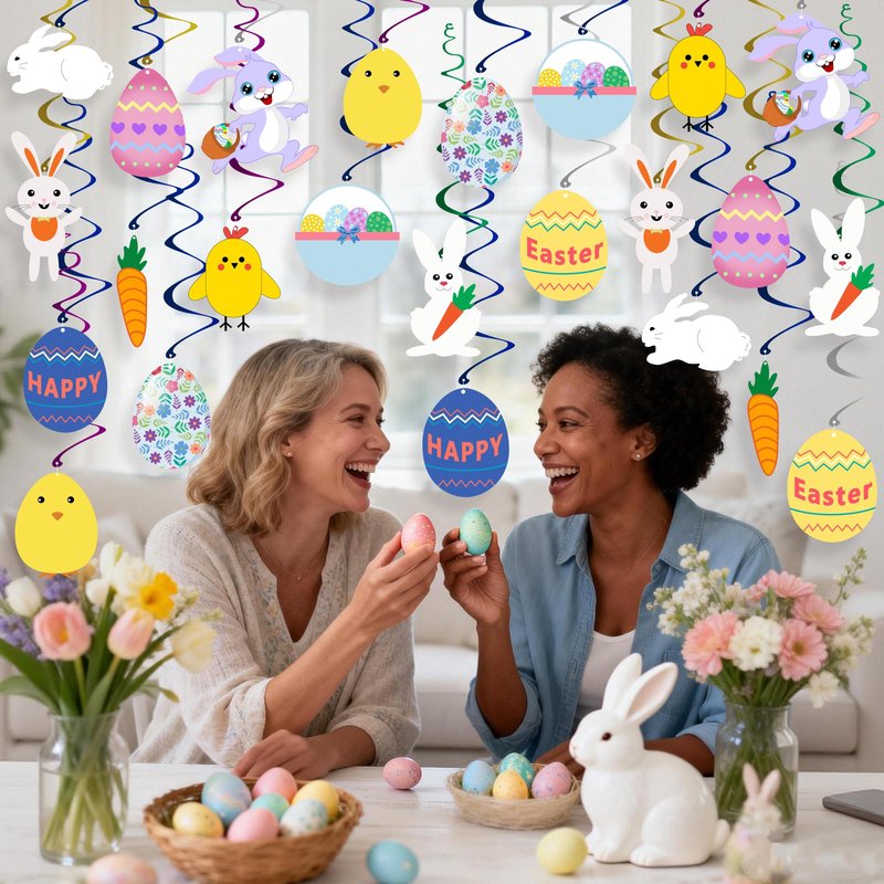 Easter Hanging Swirl Decorations - Pack of 36 | Easter Decorations Egg Bunny Hanging Swirl Foil Decoration for Home Office Party Supplies