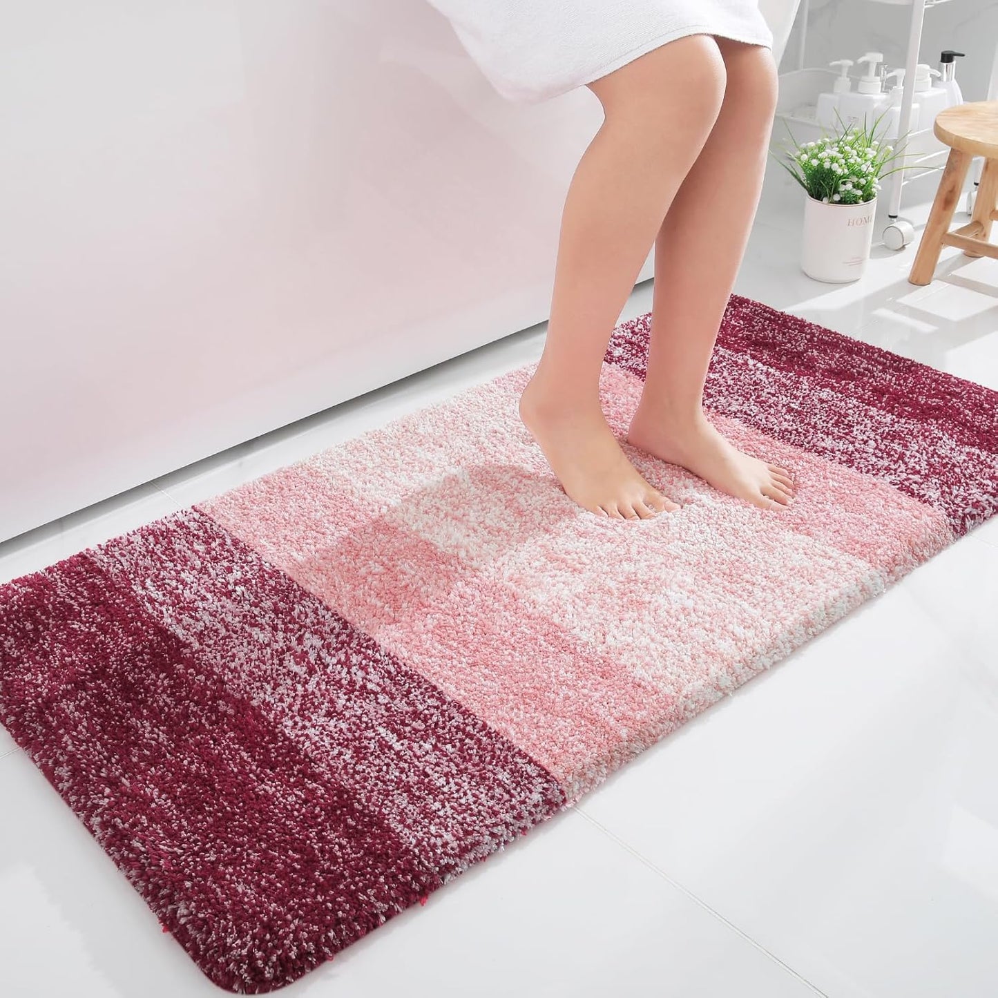 OLANLY Large Bath Rug Mat - Extra Soft Microfiber with Rubber Backing | Quick Dry, Machine Washable, 40x24, Red
