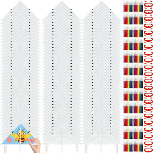 Syhood 60 Pcs DIY Kite Bulk Blank Kite Making Kit with Watercolor Pens and String 20 Inch Summer Beach Decorating Coloring Party Set for Craft Outdoor (Classic Style)