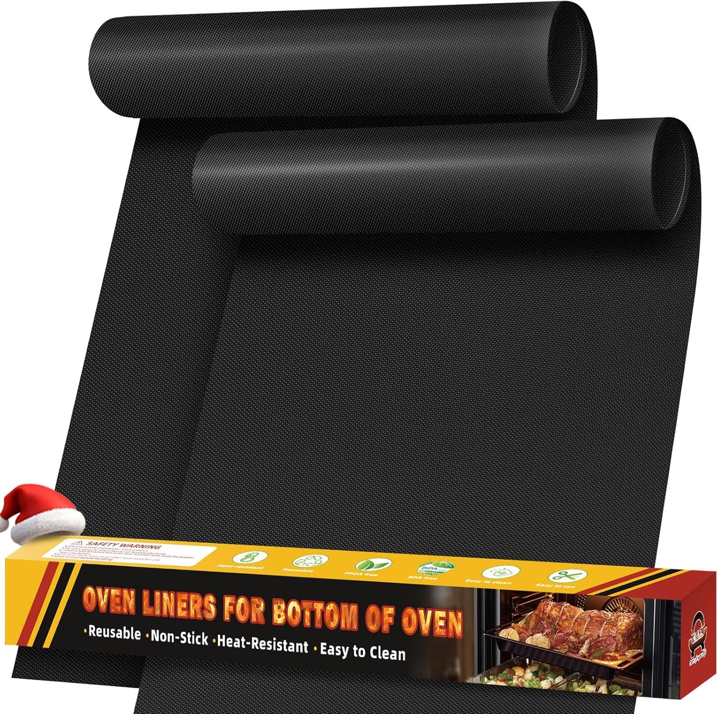 Skiennix Oven Liners - 2 Pack Heavy Duty Non-Stick Mats | 17"x25" Reusable & Heat Resistant, BPA/PFOA Free (Black)
