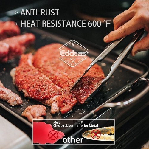 EDDEAS Grill Tongs - BBQ Tongs Heat Resistant 600 Degrees, Heavy Duty Metal, Perfect for Cooking, Grilling, Set of 4, 7",9",12" & 14 inch Black