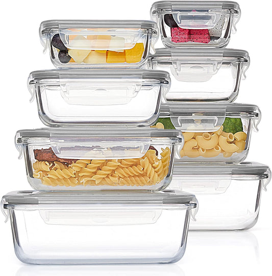 Vtopmart Glass Food Storage Containers - 8 Pack Airtight Meal Prep Containers | BPA Free, Microwave & Oven Safe