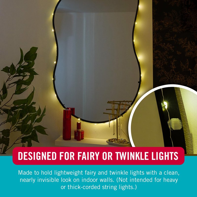 Velcro Brand Indoor Light Clips for Hanging Fairy Lights and Twinkle Lights, Adhesive Transparent Wall Clips that Blend into Your Décor, Damage‑Free and Removable, Small 48 Pack
