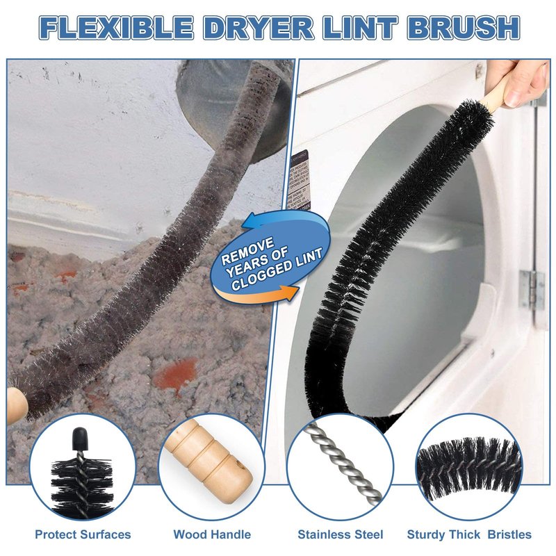 PetOde 2 Pieces Dryer Vent Cleaner Kit Compatible with Most Vacuum Cleaner, Dryer Lint Brush and Vacuum Hose Attachment, Quickly Lint Remover, Deep Blue