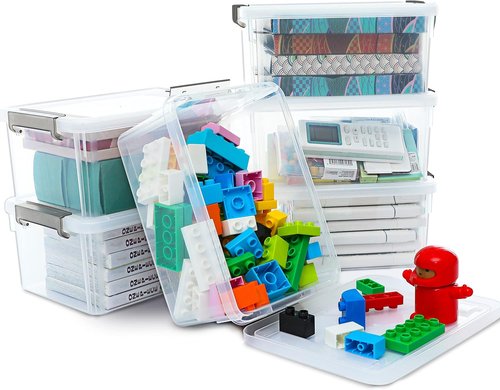 Citylife Small Storage Bins - 3.2 QT Clear Plastic Containers with Lids | Stackable Organizing Bins (6 Pack)