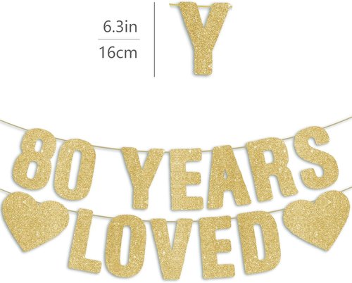 Gold Glitter 80th Birthday Banner by [Brand Name] - Pre-Strung Happy 80th Decorations for Men & Women