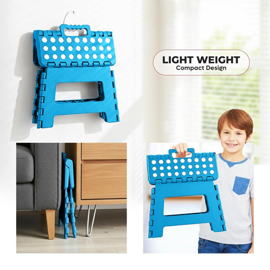 Utopia Home Folding Step Stool with Handle – 9 Inch Anti Slip Collapsible Stool – Holds Up to 300 lbs – Sturdy Plastic Step Stool Foldable for Kitchen, Bathroom and Home Use (1-Pack, Blue)