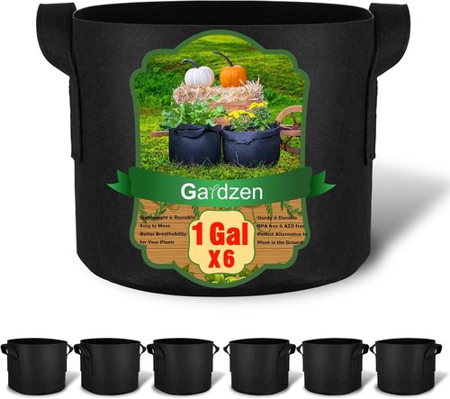 Gardzen 1 Gallon Grow Bags - 6-Pack Heavy Duty Aeration Pots with Handles for Container Gardening