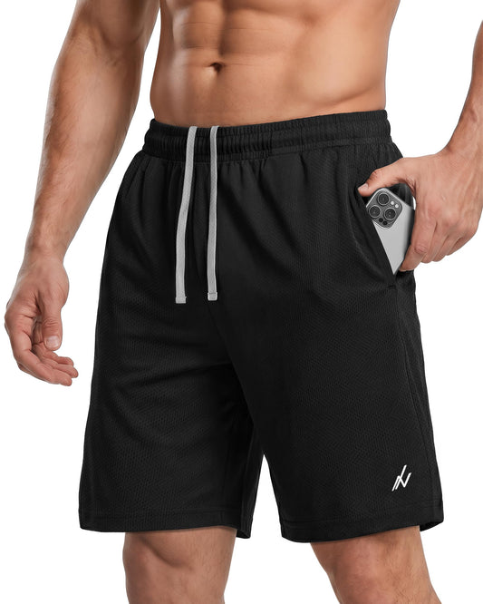 NY Threads Men's Athletic Shorts Quick Dry Loose-Fit Lightweight Running Workout Gym Shorts with Pockets, Medium, Black