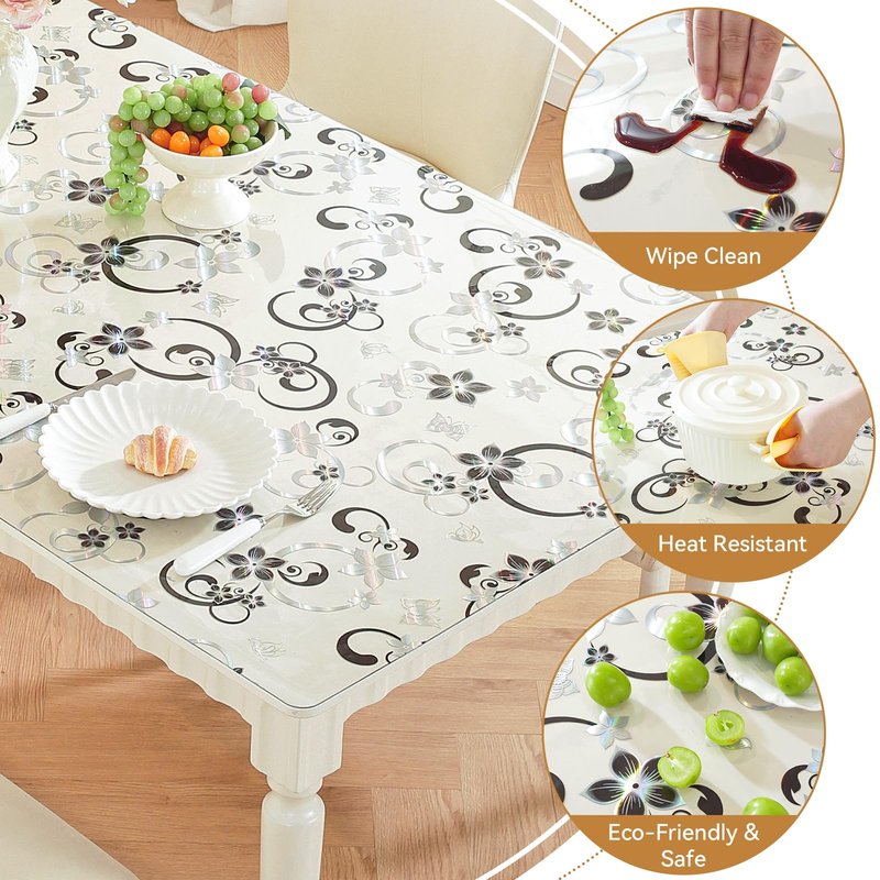 LovePads Floral Clear Table Cover Protector - 40 x 66 Inch Thick Plastic Table Cloth, Waterproof PVC Desk Mat for Dining Room Table, Wood Furniture Topper, Anti-Scratch Desk Pad for Kids Writing,