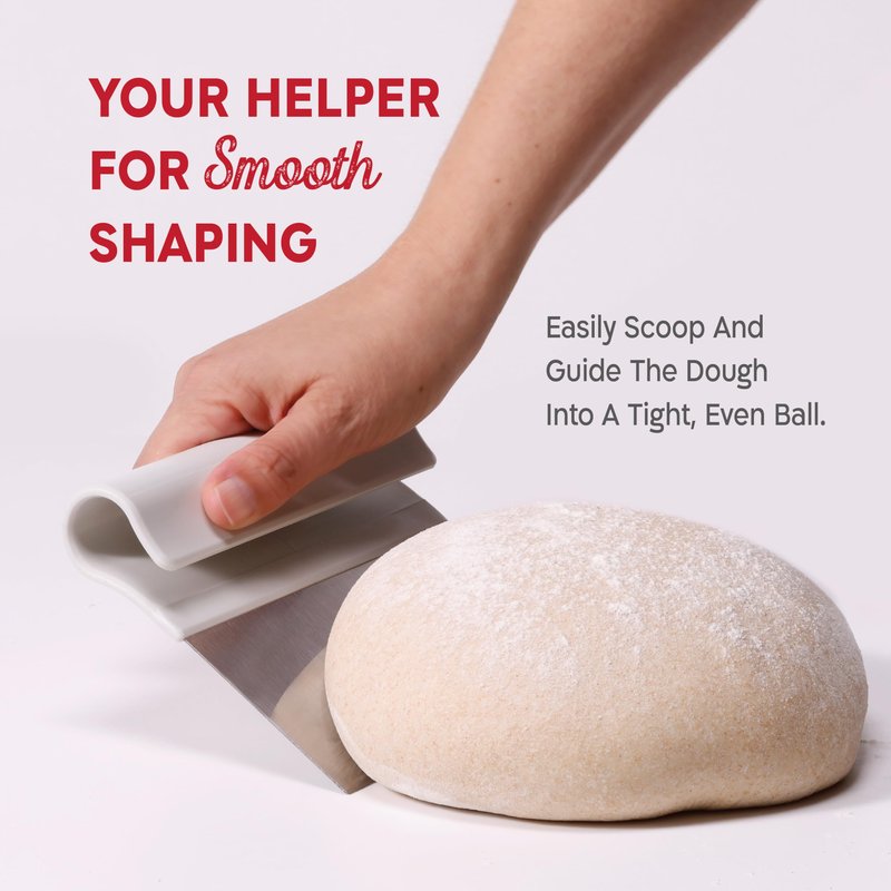 KneadAce Dough Scraper & Baker’s Brush Set. Stainless Steel Bench Scraper & Flour Cleaning Brush. Kitchen Tool for Pastry, Sourdough and Baking Prep Bread Dough Cutter, Gift For Bakers (White/Red)