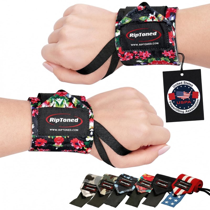 Rip Toned Wrist Wraps for Weightlifting – USPA & USAPL Approved 18" Wrist Straps for Powerlifting – Adjustable, Durable Gym Wraps with Thumb Loop – Maximum Support for Men & Women – Small Floral Stiff