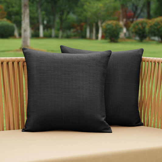 NiNi Decorative Outdoor Pillow Covers - Waterproof Linen Cushion Shams | Set of 2, 18x18 Inch, Black